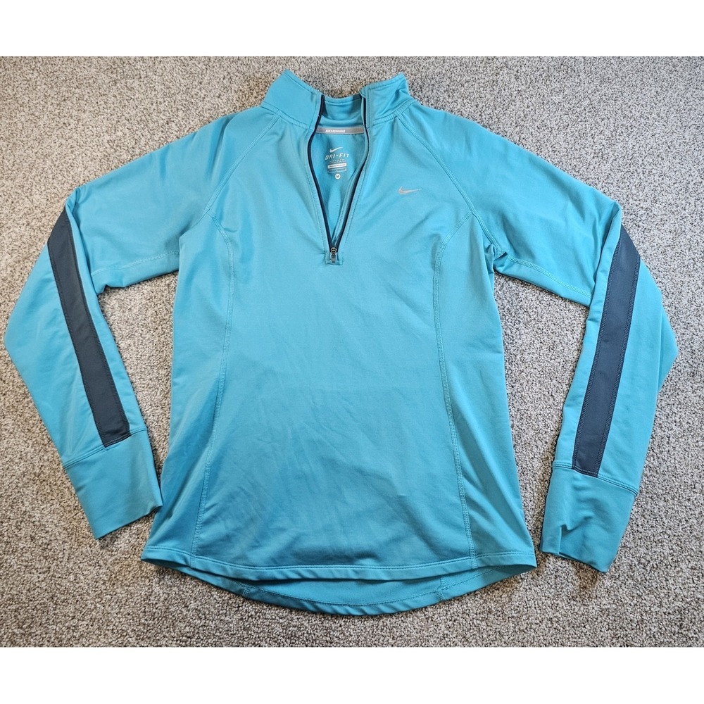 Nike Dri Fit Running Element Shirt Womens M 1/4 Zip Blue Heathered Training A7